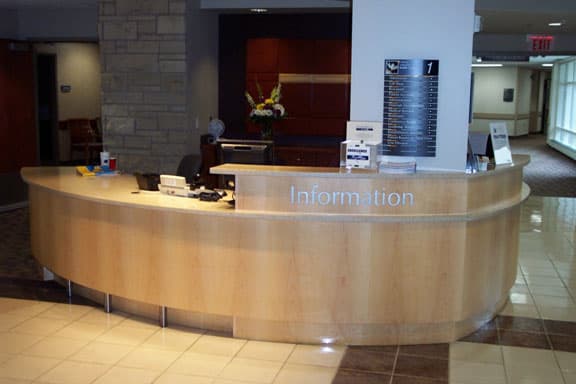 Curved information desk at Mercy Hospital in Manhattan, Kansas